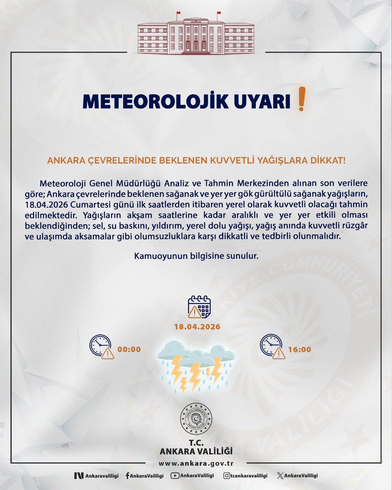 Ankara'da Aşırı Yağış ve Fırtına Bekleniyor